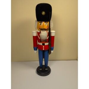 Vintage Expertic Nutcracker Soldier Guard with Rifle Wooden Black hat 15"